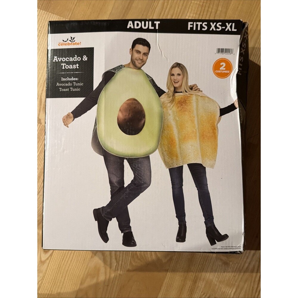 2 One Size Halloween Costume Set Couples Matching Avocado & Toast S M L XL Adult